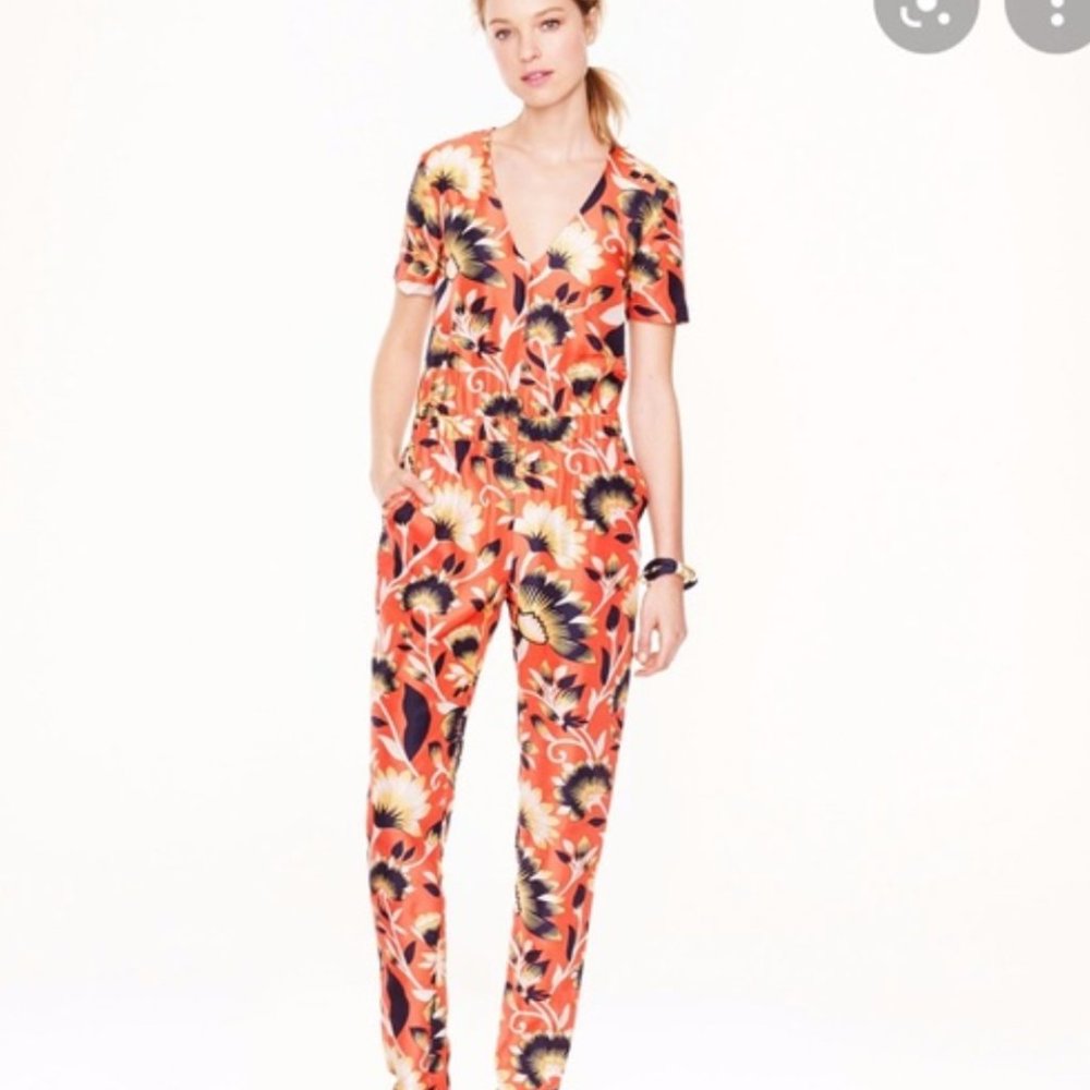 Trending floral Jcrew Collection 100% Silk Jumpsuit In Hibiscus Floral, Sz 00